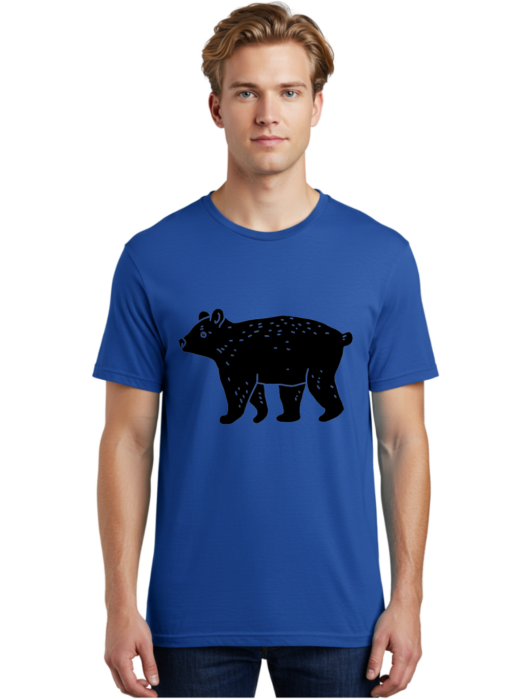 Bear Men'S Graphic Tee, 100% Cotton, Comfortable Casual Summer Wear, Machine Washable, Black Bear, Wildlife Animal, Forest Creature, Wild Beast, Mammal, Illustration, Simple Design, Minimalist Art -  Aaa581