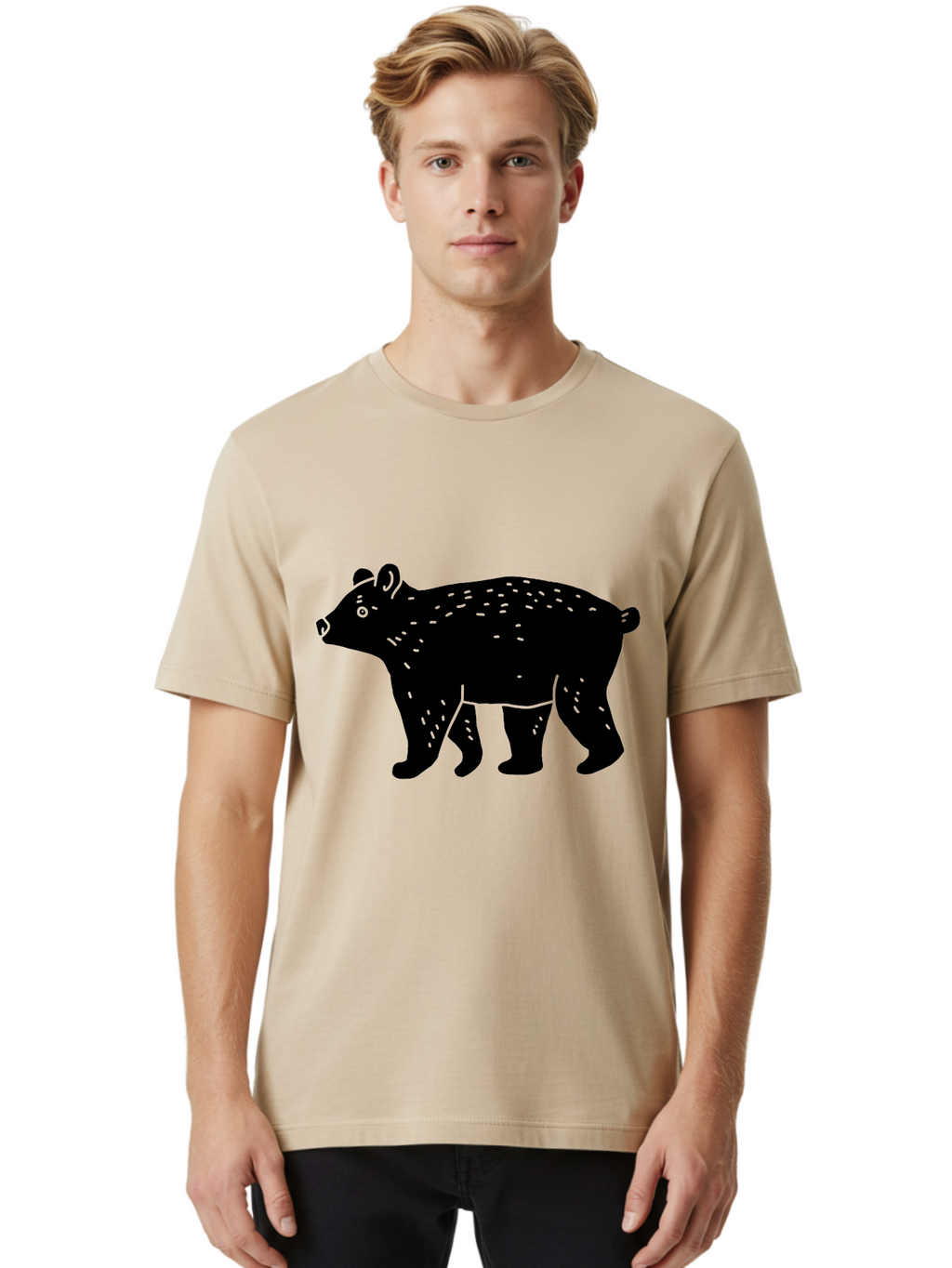 Bear Men'S Graphic Tee, 100% Cotton, Comfortable Casual Summer Wear, Machine Washable, Black Bear, Wildlife Animal, Forest Creature, Wild Beast, Mammal, Illustration, Simple Design, Minimalist Art -  Aaa581