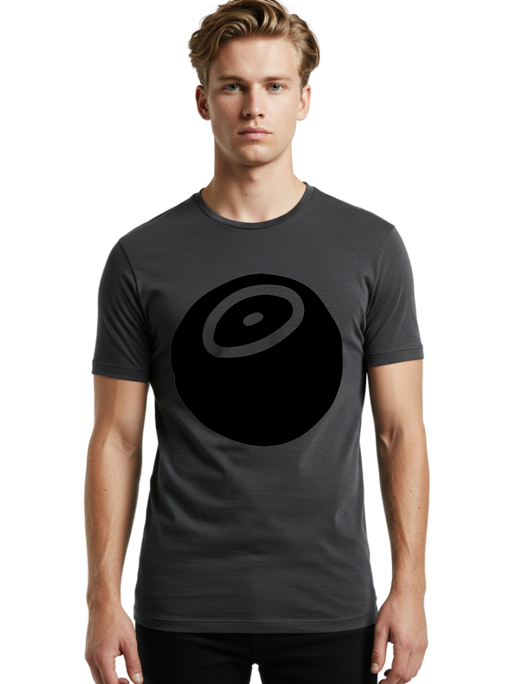 Black-Circle Men'S Graphic Tee, 100% Cotton, Comfortable Casual Summer Wear, Machine Washable, Stylized Black Circle, Neon Green Accents, Abstract Design, Simple Shapes, Modern Art, Contemporary Graphics, Minimalist Style -  Aaa582