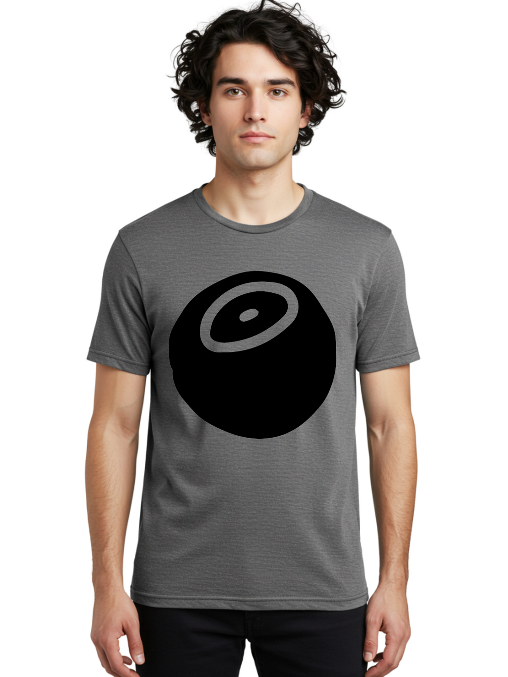 Black-Circle Men'S Graphic Tee, 100% Cotton, Comfortable Casual Summer Wear, Machine Washable, Stylized Black Circle, Neon Green Accents, Abstract Design, Simple Shapes, Modern Art, Contemporary Graphics, Minimalist Style -  Aaa582