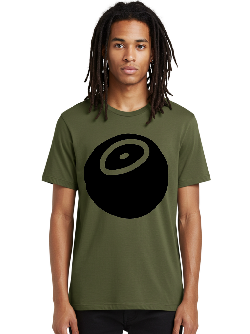 Black-Circle Men'S Graphic Tee, 100% Cotton, Comfortable Casual Summer Wear, Machine Washable, Stylized Black Circle, Neon Green Accents, Abstract Design, Simple Shapes, Modern Art, Contemporary Graphics, Minimalist Style -  Aaa582