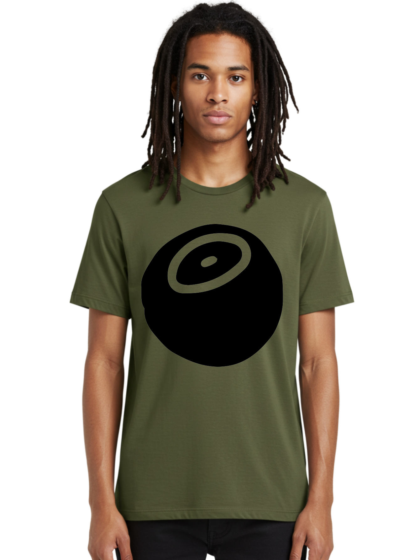 Black-Circle Men'S Graphic Tee, 100% Cotton, Comfortable Casual Summer Wear, Machine Washable, Stylized Black Circle, Neon Green Accents, Abstract Design, Simple Shapes, Modern Art, Contemporary Graphics, Minimalist Style -  Aaa582