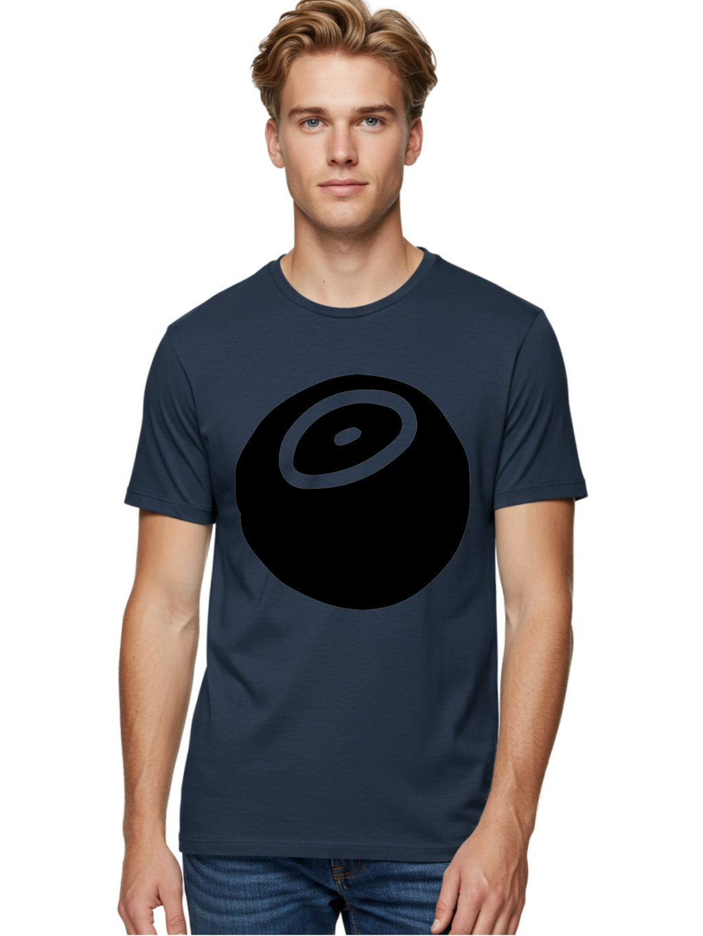 Black-Circle Men'S Graphic Tee, 100% Cotton, Comfortable Casual Summer Wear, Machine Washable, Stylized Black Circle, Neon Green Accents, Abstract Design, Simple Shapes, Modern Art, Contemporary Graphics, Minimalist Style -  Aaa582
