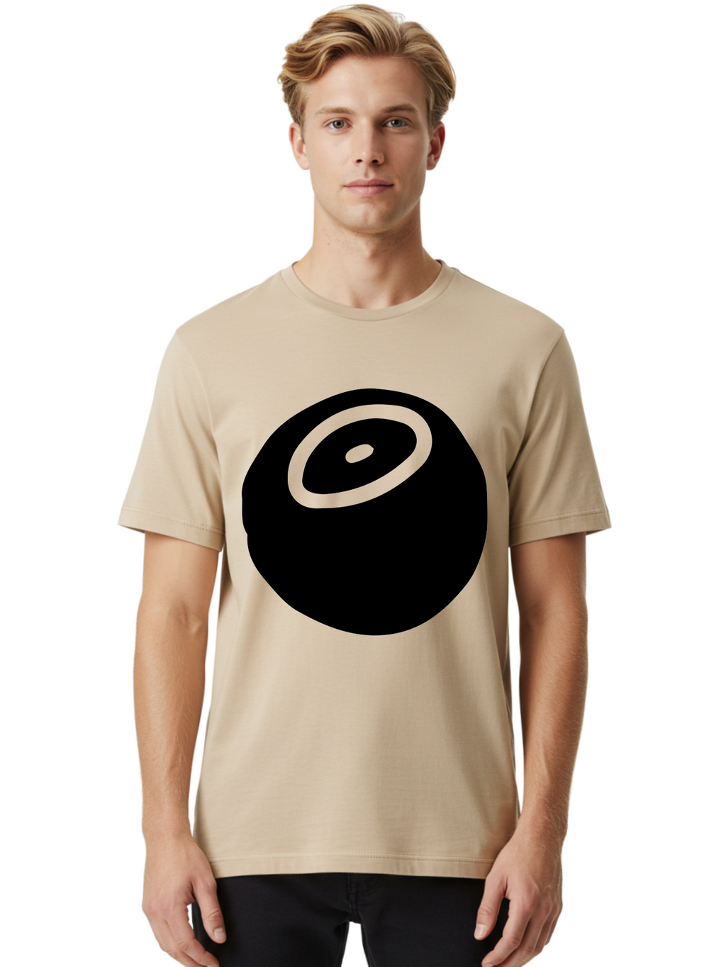 Black-Circle Men'S Graphic Tee, 100% Cotton, Comfortable Casual Summer Wear, Machine Washable, Stylized Black Circle, Neon Green Accents, Abstract Design, Simple Shapes, Modern Art, Contemporary Graphics, Minimalist Style -  Aaa582