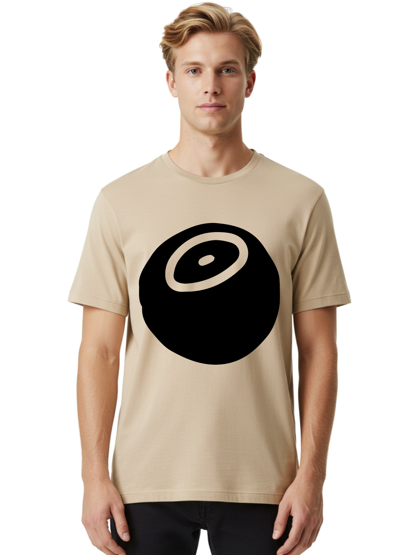 Black-Circle Men'S Graphic Tee, 100% Cotton, Comfortable Casual Summer Wear, Machine Washable, Stylized Black Circle, Neon Green Accents, Abstract Design, Simple Shapes, Modern Art, Contemporary Graphics, Minimalist Style -  Aaa582