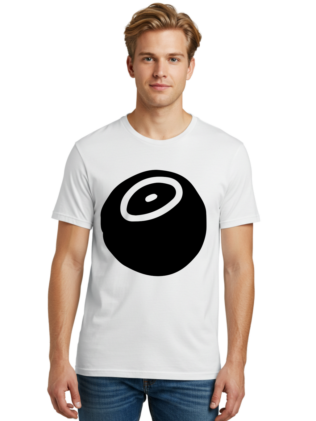 Black-Circle Men'S Graphic Tee, 100% Cotton, Comfortable Casual Summer Wear, Machine Washable, Stylized Black Circle, Neon Green Accents, Abstract Design, Simple Shapes, Modern Art, Contemporary Graphics, Minimalist Style -  Aaa582