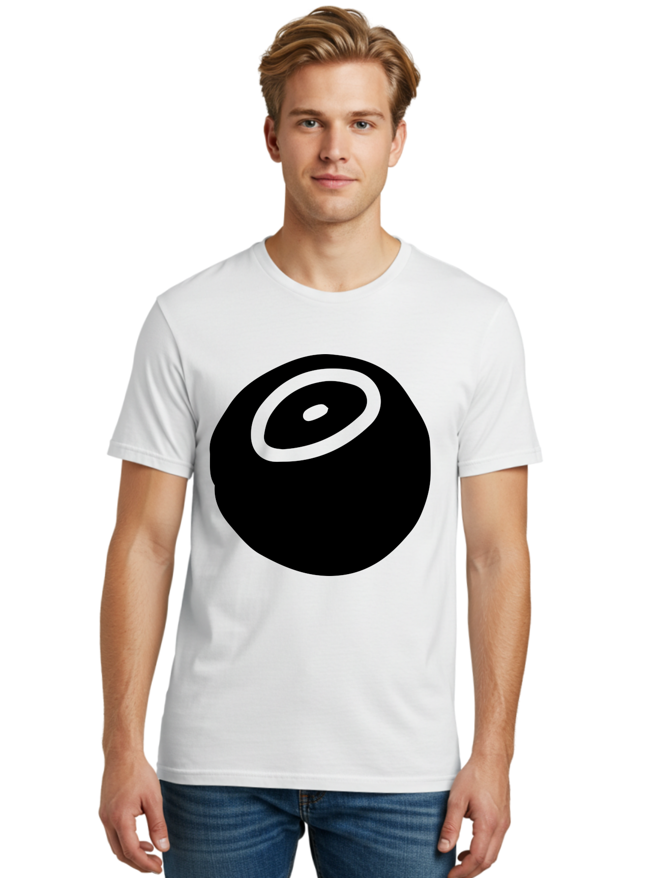 Black-Circle Men'S Graphic Tee, 100% Cotton, Comfortable Casual Summer Wear, Machine Washable, Stylized Black Circle, Neon Green Accents, Abstract Design, Simple Shapes, Modern Art, Contemporary Graphics, Minimalist Style -  Aaa582