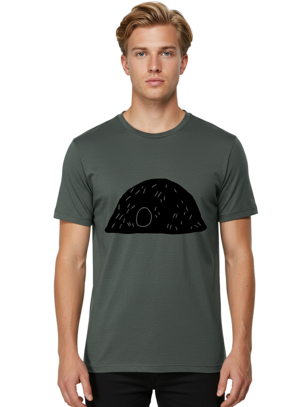 Black-Mushroom Men'S Graphic Tee, 100% Cotton, Comfortable Casual Summer Wear, Machine Washable, Black Dome Shape, Green Neon Lines, Abstract Art, Futuristic Design, Modern Graphic, Minimalist Style, Simple Shapes, Neon Accents -  Aaa584