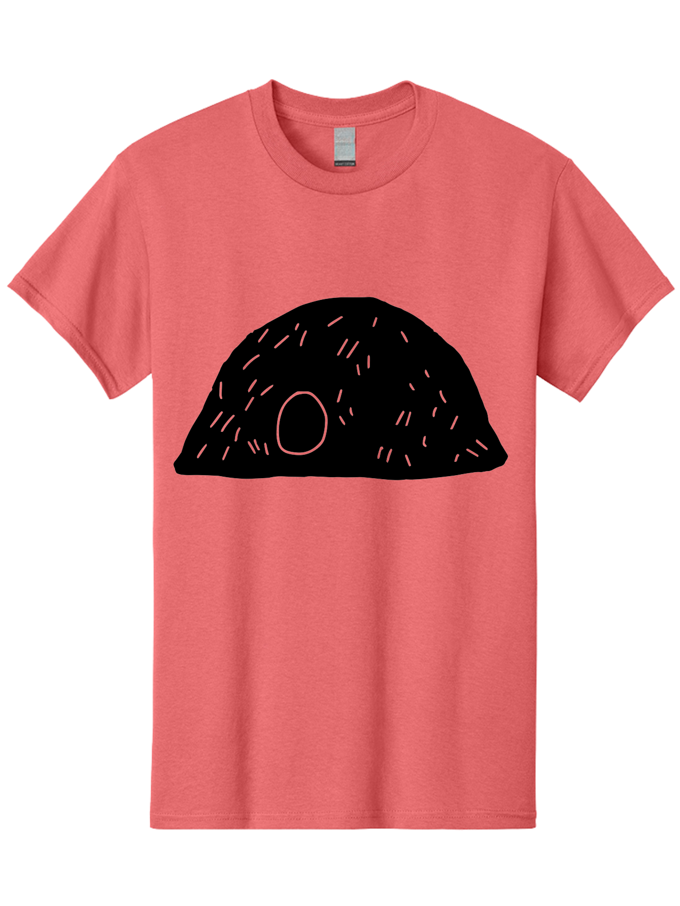 Black-Mushroom Men'S Graphic Tee, 100% Cotton, Comfortable Casual Summer Wear, Machine Washable, Black Dome Shape, Green Neon Lines, Abstract Art, Futuristic Design, Modern Graphic, Minimalist Style, Simple Shapes, Neon Accents -  Aaa584
