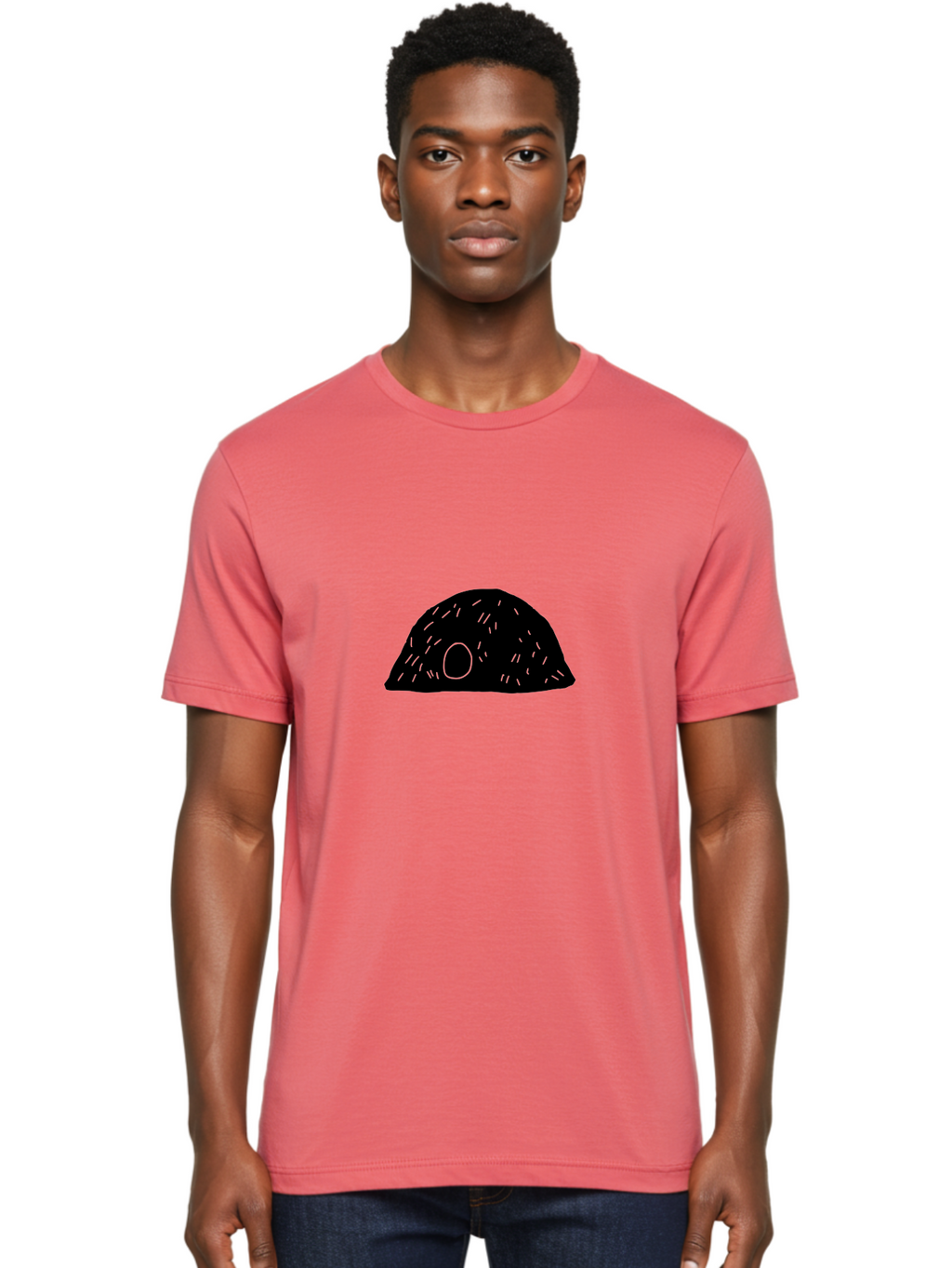 Black-Mushroom Men'S Graphic Tee, 100% Cotton, Comfortable Casual Summer Wear, Machine Washable, Black Dome Shape, Green Neon Lines, Abstract Art, Futuristic Design, Modern Graphic, Minimalist Style, Simple Shapes, Neon Accents -  Aaa584
