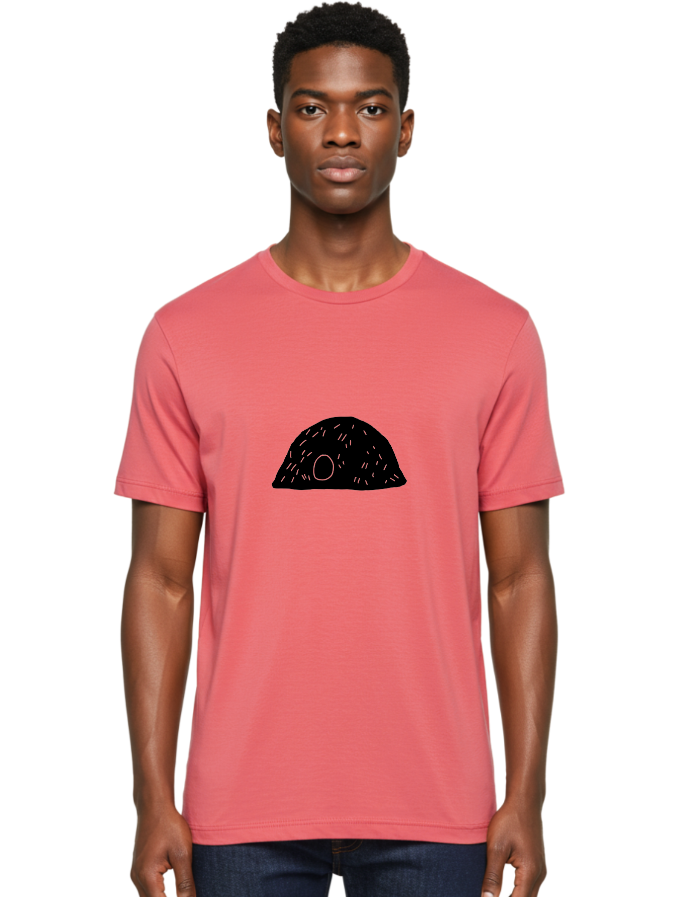 Black-Mushroom Men'S Graphic Tee, 100% Cotton, Comfortable Casual Summer Wear, Machine Washable, Black Dome Shape, Green Neon Lines, Abstract Art, Futuristic Design, Modern Graphic, Minimalist Style, Simple Shapes, Neon Accents -  Aaa584