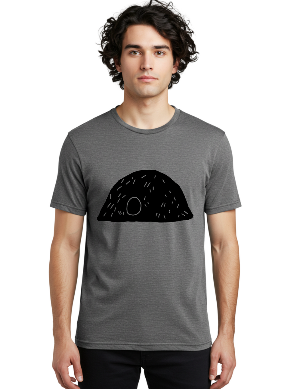 Black-Mushroom Men'S Graphic Tee, 100% Cotton, Comfortable Casual Summer Wear, Machine Washable, Black Dome Shape, Green Neon Lines, Abstract Art, Futuristic Design, Modern Graphic, Minimalist Style, Simple Shapes, Neon Accents -  Aaa584