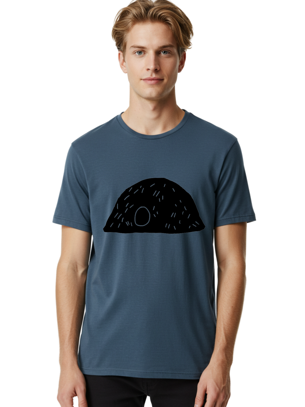 Black-Mushroom Men'S Graphic Tee, 100% Cotton, Comfortable Casual Summer Wear, Machine Washable, Black Dome Shape, Green Neon Lines, Abstract Art, Futuristic Design, Modern Graphic, Minimalist Style, Simple Shapes, Neon Accents -  Aaa584