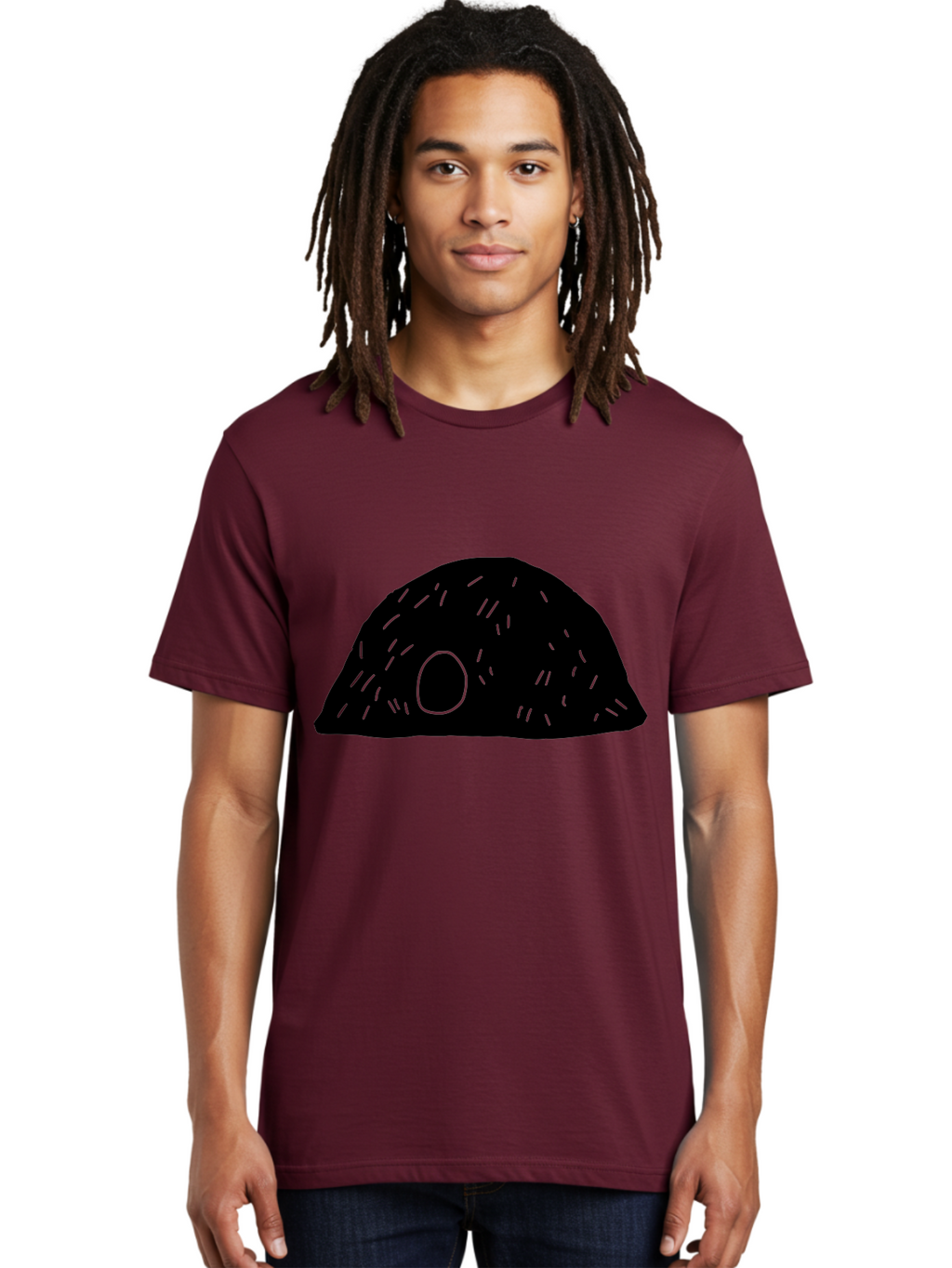 Black-Mushroom Men'S Graphic Tee, 100% Cotton, Comfortable Casual Summer Wear, Machine Washable, Black Dome Shape, Green Neon Lines, Abstract Art, Futuristic Design, Modern Graphic, Minimalist Style, Simple Shapes, Neon Accents -  Aaa584