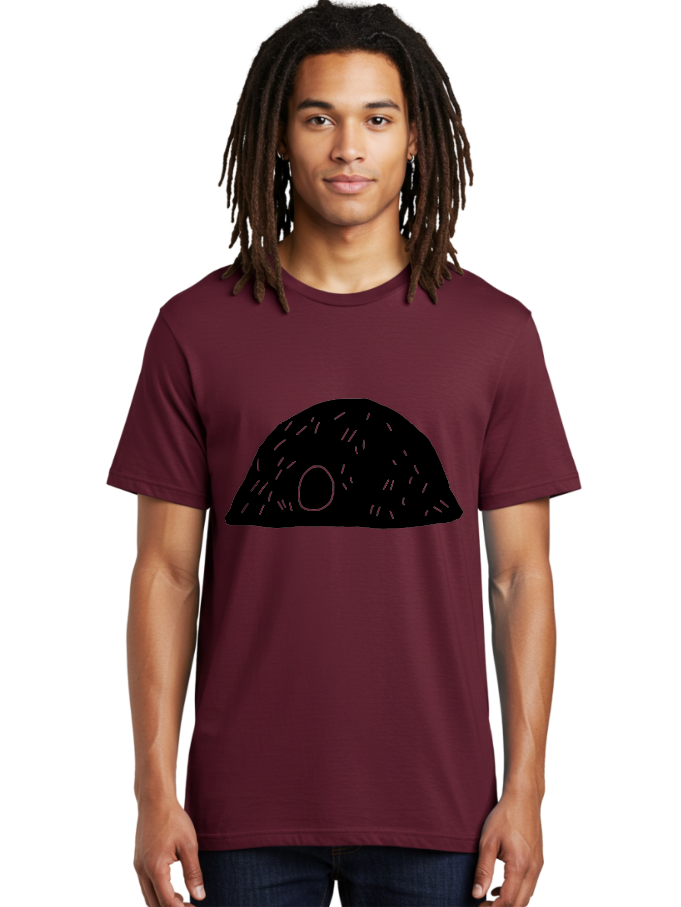 Black-Mushroom Men'S Graphic Tee, 100% Cotton, Comfortable Casual Summer Wear, Machine Washable, Black Dome Shape, Green Neon Lines, Abstract Art, Futuristic Design, Modern Graphic, Minimalist Style, Simple Shapes, Neon Accents -  Aaa584