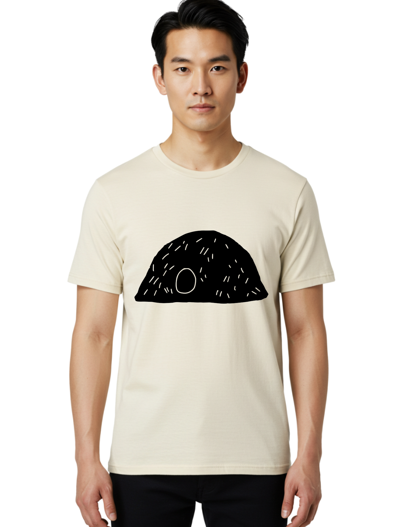 Black-Mushroom Men'S Graphic Tee, 100% Cotton, Comfortable Casual Summer Wear, Machine Washable, Black Dome Shape, Green Neon Lines, Abstract Art, Futuristic Design, Modern Graphic, Minimalist Style, Simple Shapes, Neon Accents -  Aaa584
