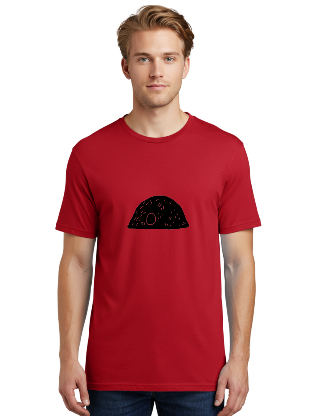 Black-Mushroom Men'S Graphic Tee, 100% Cotton, Comfortable Casual Summer Wear, Machine Washable, Black Dome Shape, Green Neon Lines, Abstract Art, Futuristic Design, Modern Graphic, Minimalist Style, Simple Shapes, Neon Accents -  Aaa584