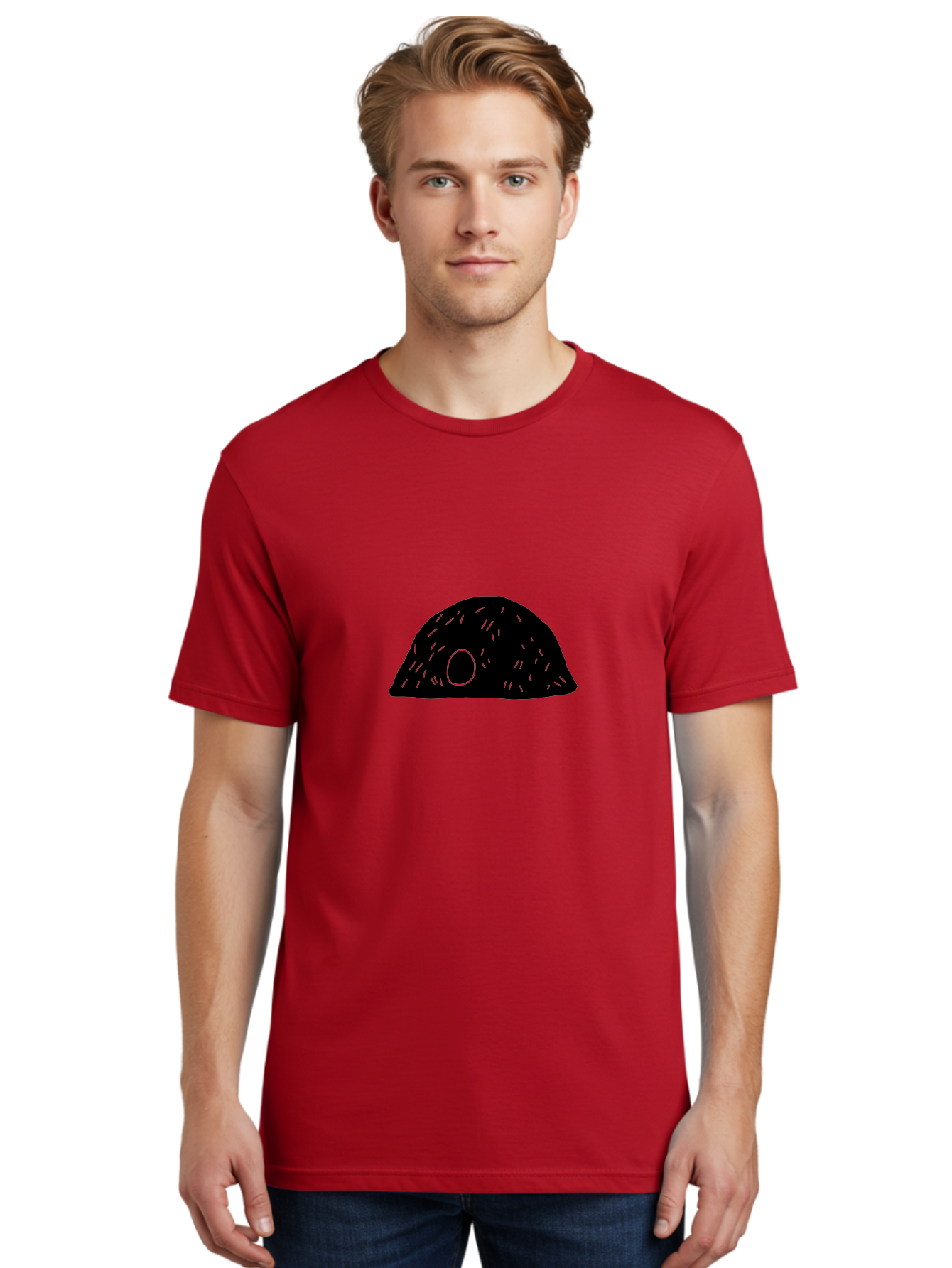 Black-Mushroom Men'S Graphic Tee, 100% Cotton, Comfortable Casual Summer Wear, Machine Washable, Black Dome Shape, Green Neon Lines, Abstract Art, Futuristic Design, Modern Graphic, Minimalist Style, Simple Shapes, Neon Accents -  Aaa584