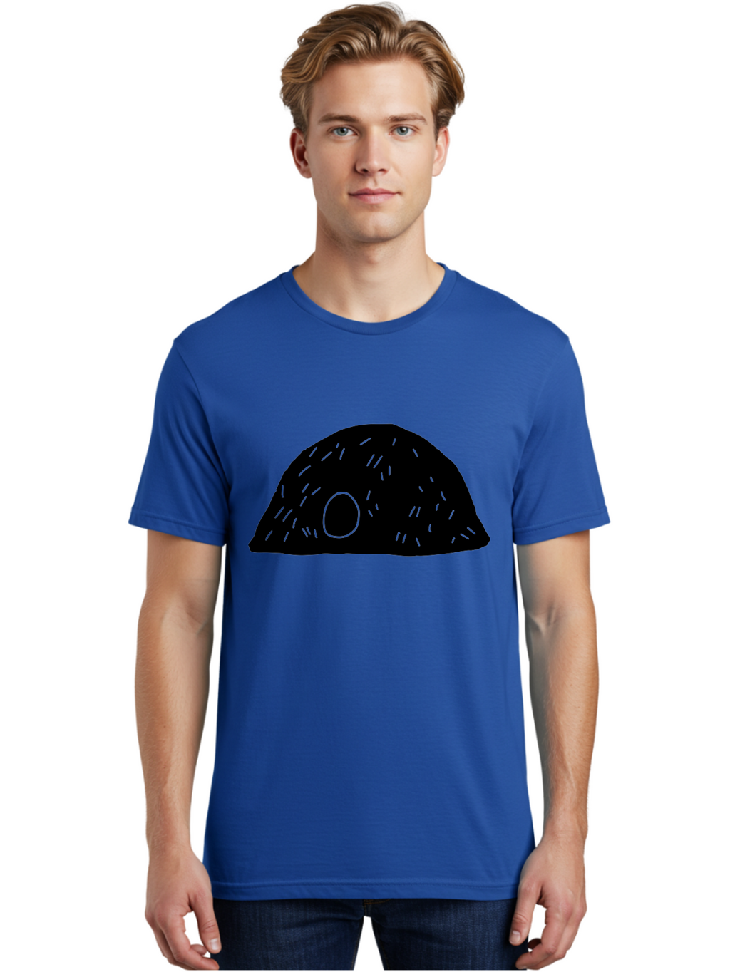Black-Mushroom Men'S Graphic Tee, 100% Cotton, Comfortable Casual Summer Wear, Machine Washable, Black Dome Shape, Green Neon Lines, Abstract Art, Futuristic Design, Modern Graphic, Minimalist Style, Simple Shapes, Neon Accents -  Aaa584