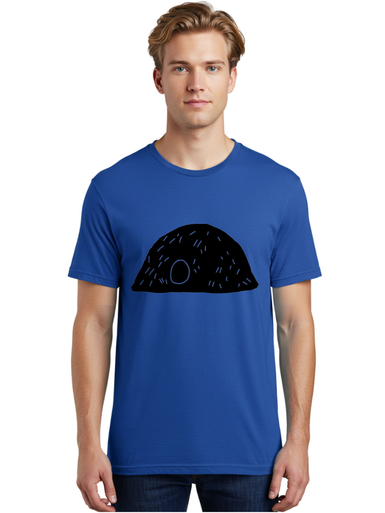 Black-Mushroom Men'S Graphic Tee, 100% Cotton, Comfortable Casual Summer Wear, Machine Washable, Black Dome Shape, Green Neon Lines, Abstract Art, Futuristic Design, Modern Graphic, Minimalist Style, Simple Shapes, Neon Accents -  Aaa584