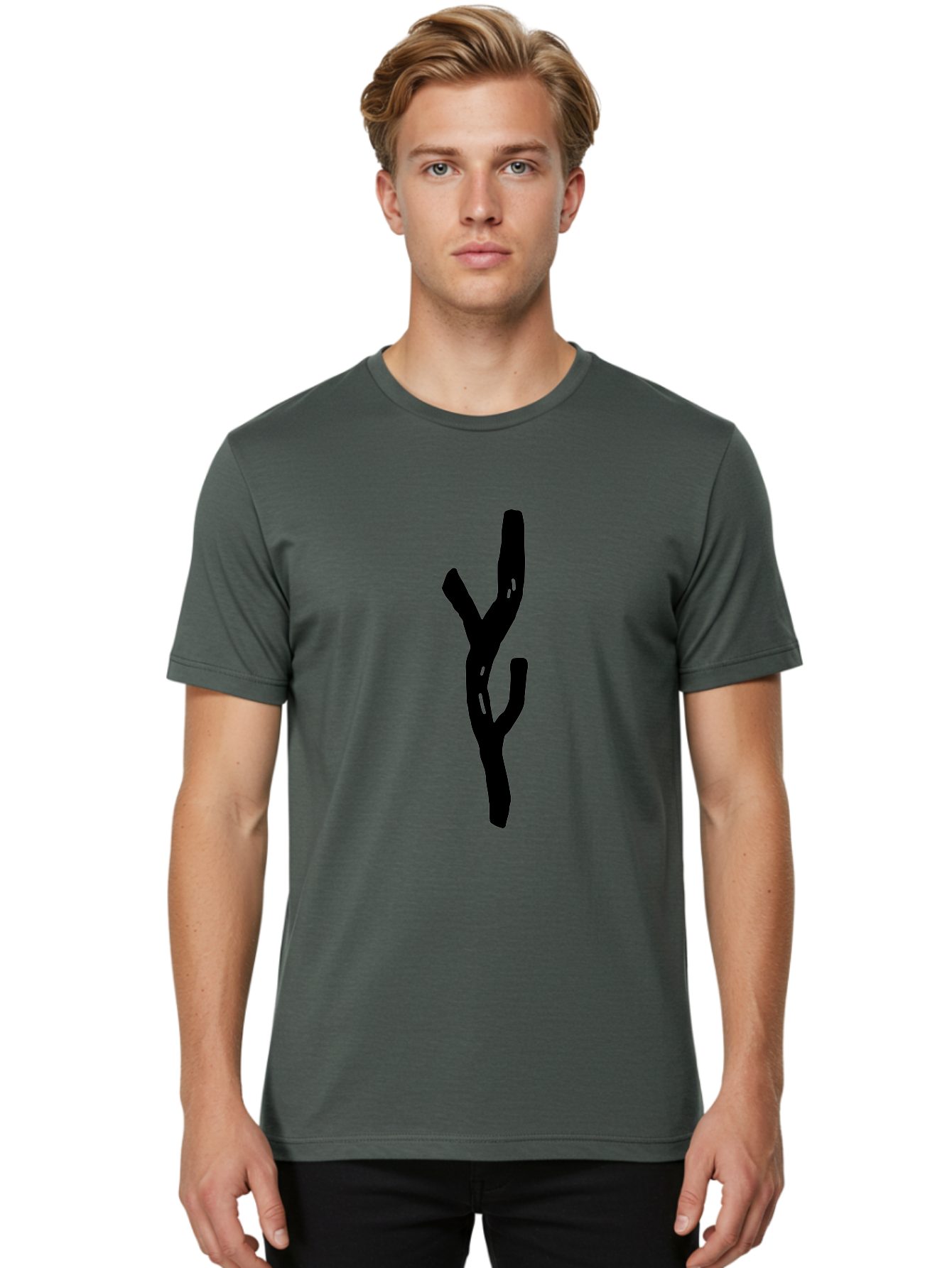 Black-Tree-Branches Men'S Graphic Tee, 100% Cotton, Comfortable Casual Summer Wear, Machine Washable, Pitchfork, Farm Equipment, Agricultural Tools, Rustic Icon, Black Silhouette, Folk Art, Country Style, Simple Design -  Aaa585