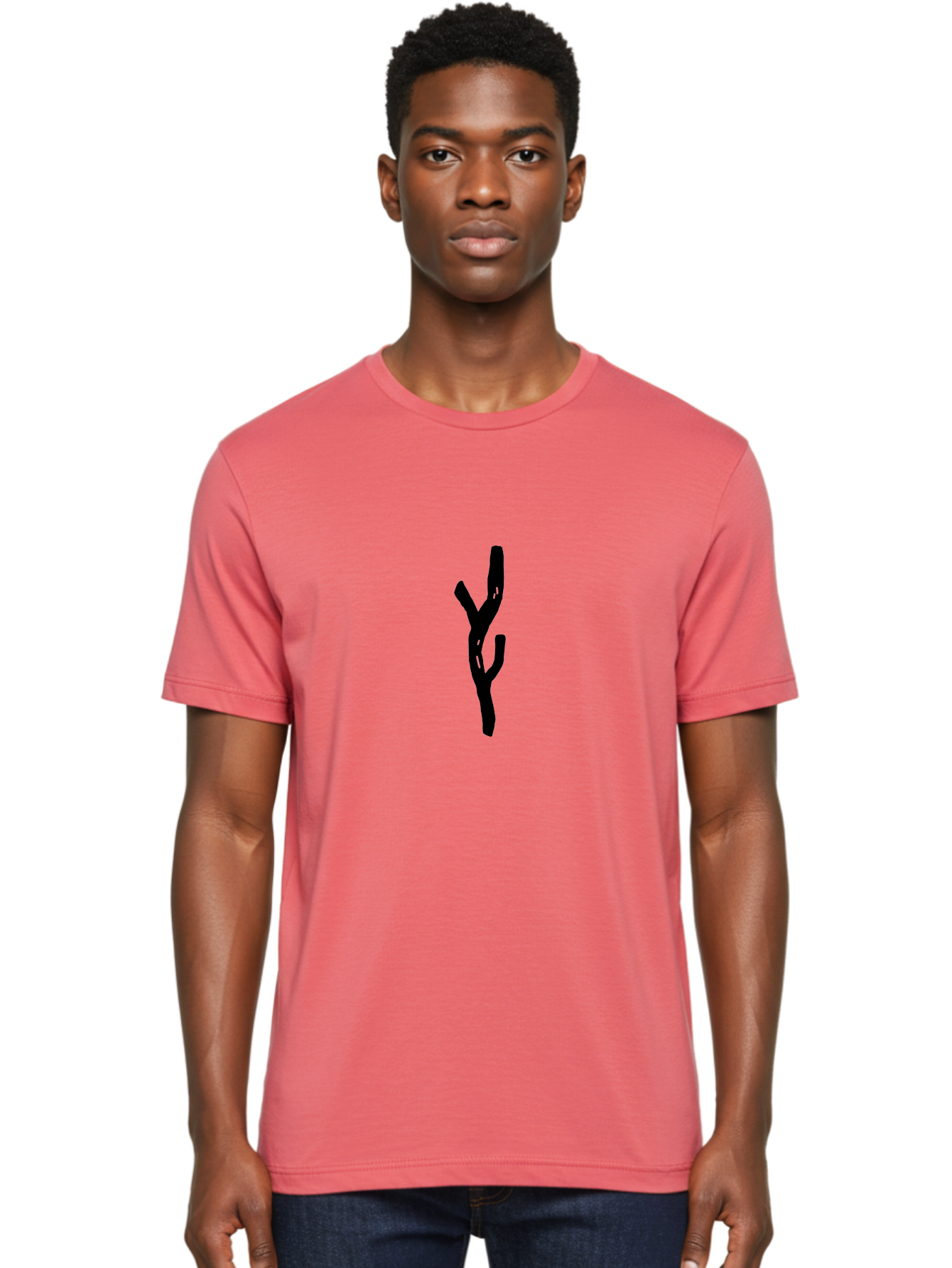 Black-Tree-Branches Men'S Graphic Tee, 100% Cotton, Comfortable Casual Summer Wear, Machine Washable, Pitchfork, Farm Equipment, Agricultural Tools, Rustic Icon, Black Silhouette, Folk Art, Country Style, Simple Design -  Aaa585