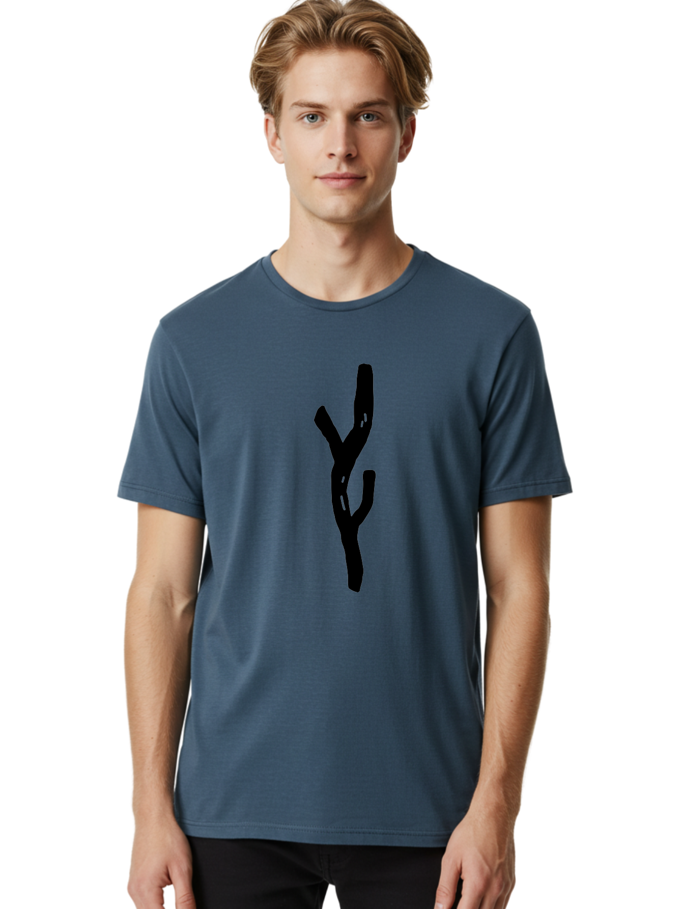 Black-Tree-Branches Men'S Graphic Tee, 100% Cotton, Comfortable Casual Summer Wear, Machine Washable, Pitchfork, Farm Equipment, Agricultural Tools, Rustic Icon, Black Silhouette, Folk Art, Country Style, Simple Design -  Aaa585