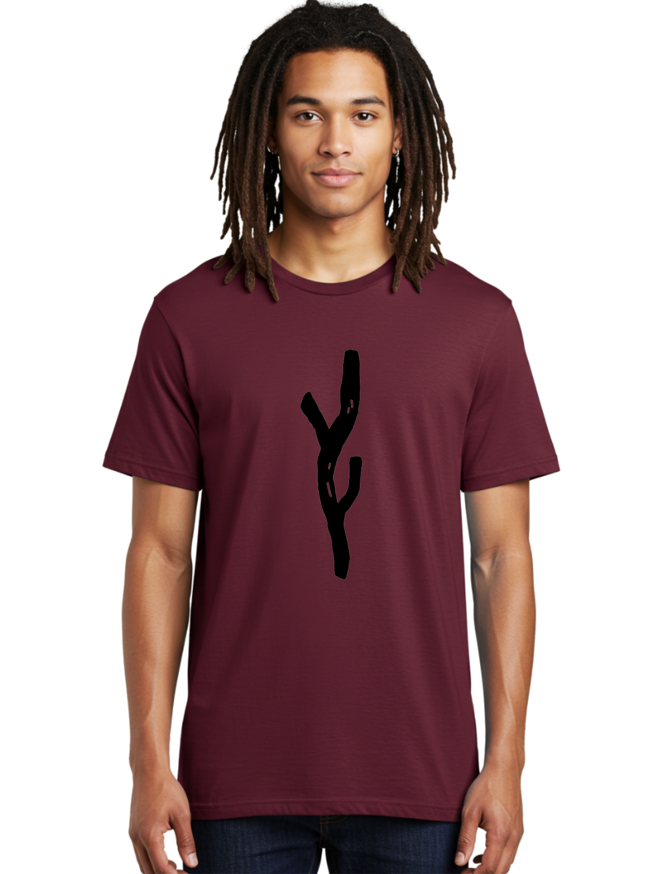 Black-Tree-Branches Men'S Graphic Tee, 100% Cotton, Comfortable Casual Summer Wear, Machine Washable, Pitchfork, Farm Equipment, Agricultural Tools, Rustic Icon, Black Silhouette, Folk Art, Country Style, Simple Design -  Aaa585