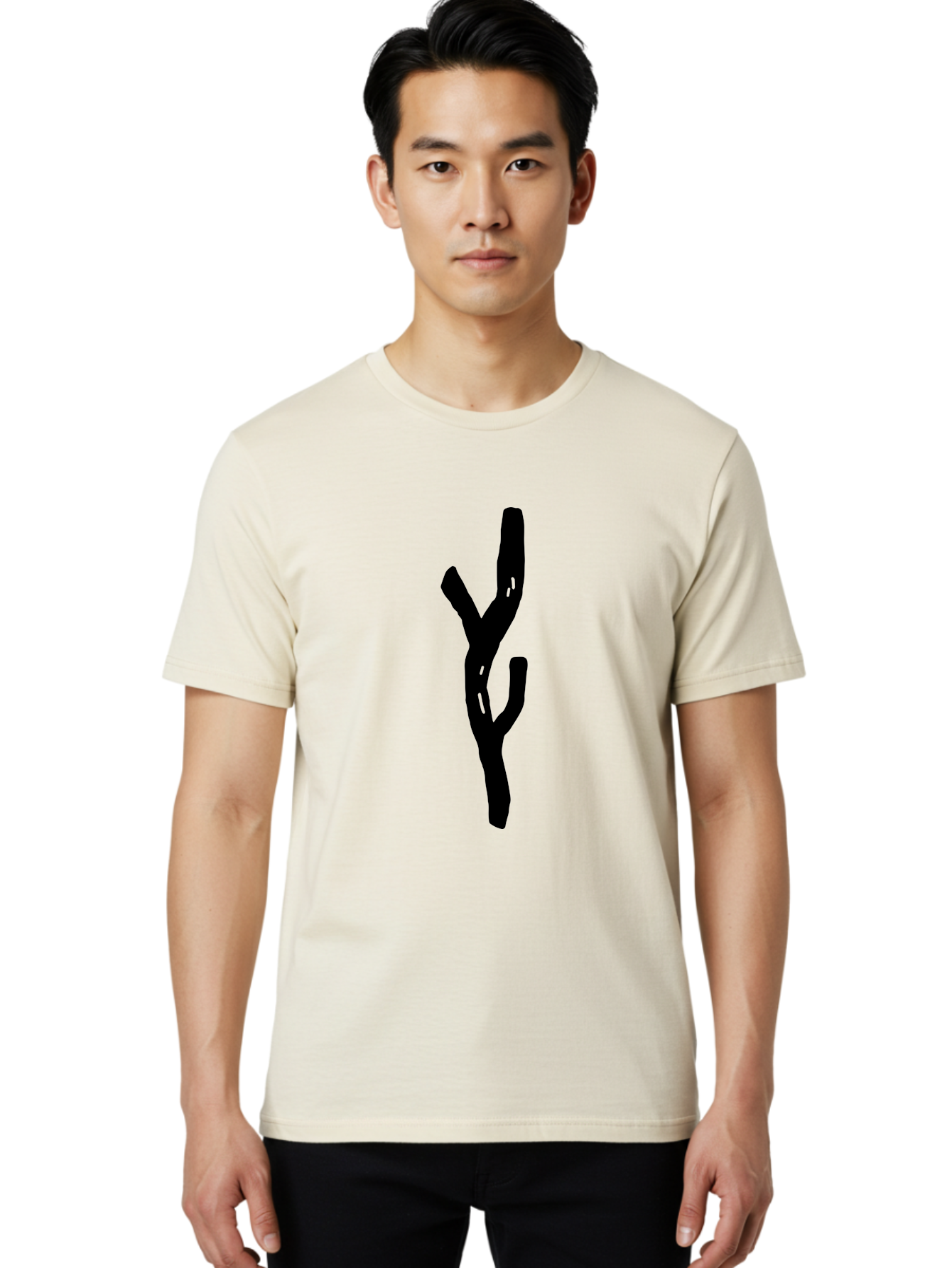Black-Tree-Branches Men'S Graphic Tee, 100% Cotton, Comfortable Casual Summer Wear, Machine Washable, Pitchfork, Farm Equipment, Agricultural Tools, Rustic Icon, Black Silhouette, Folk Art, Country Style, Simple Design -  Aaa585