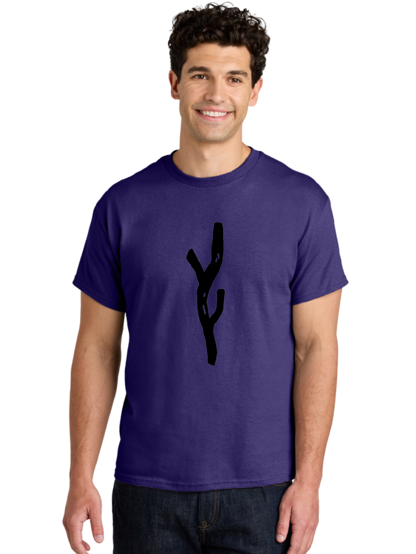Black-Tree-Branches Men'S Graphic Tee, 100% Cotton, Comfortable Casual Summer Wear, Machine Washable, Pitchfork, Farm Equipment, Agricultural Tools, Rustic Icon, Black Silhouette, Folk Art, Country Style, Simple Design -  Aaa585