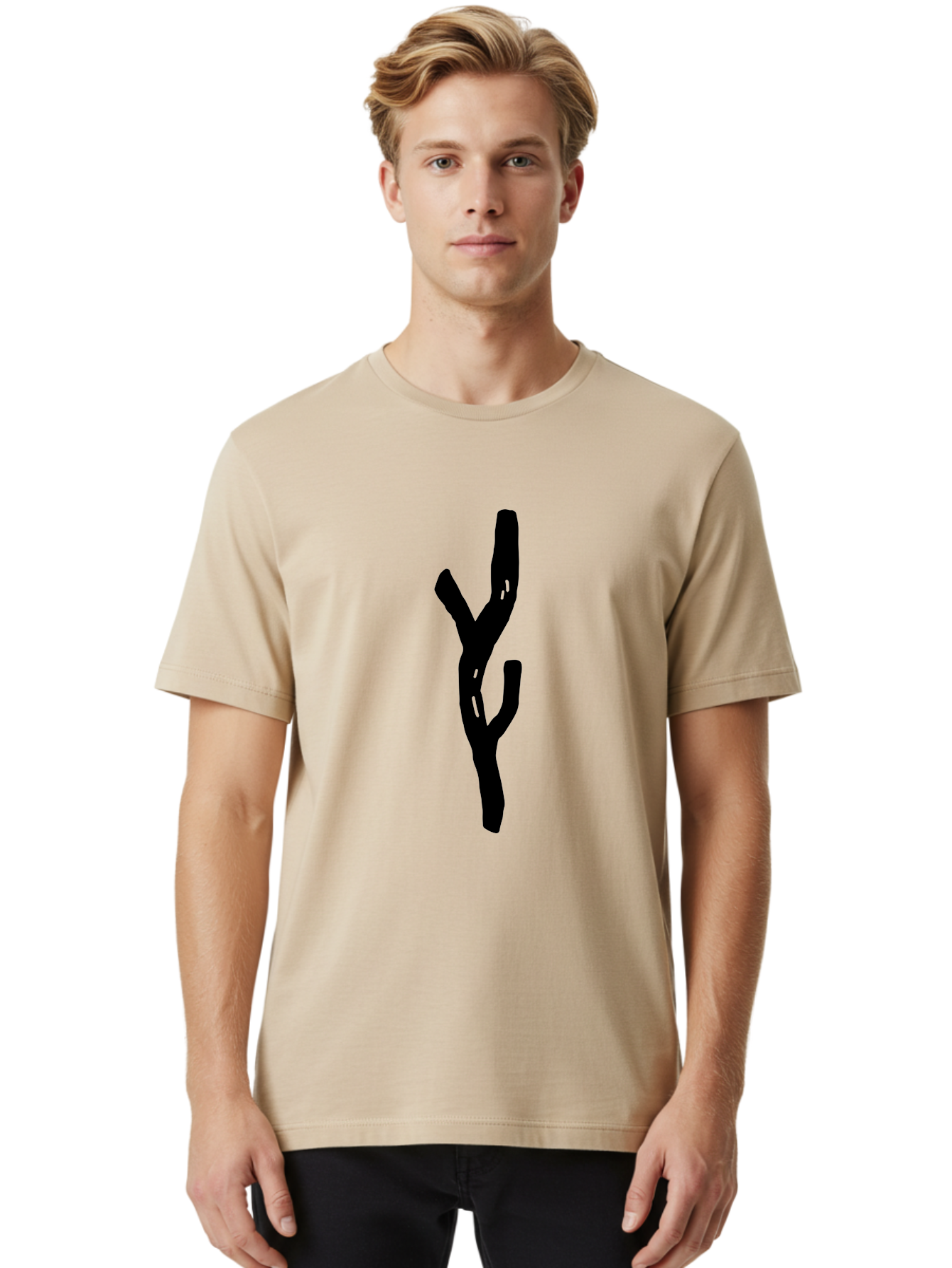 Black-Tree-Branches Men'S Graphic Tee, 100% Cotton, Comfortable Casual Summer Wear, Machine Washable, Pitchfork, Farm Equipment, Agricultural Tools, Rustic Icon, Black Silhouette, Folk Art, Country Style, Simple Design -  Aaa585