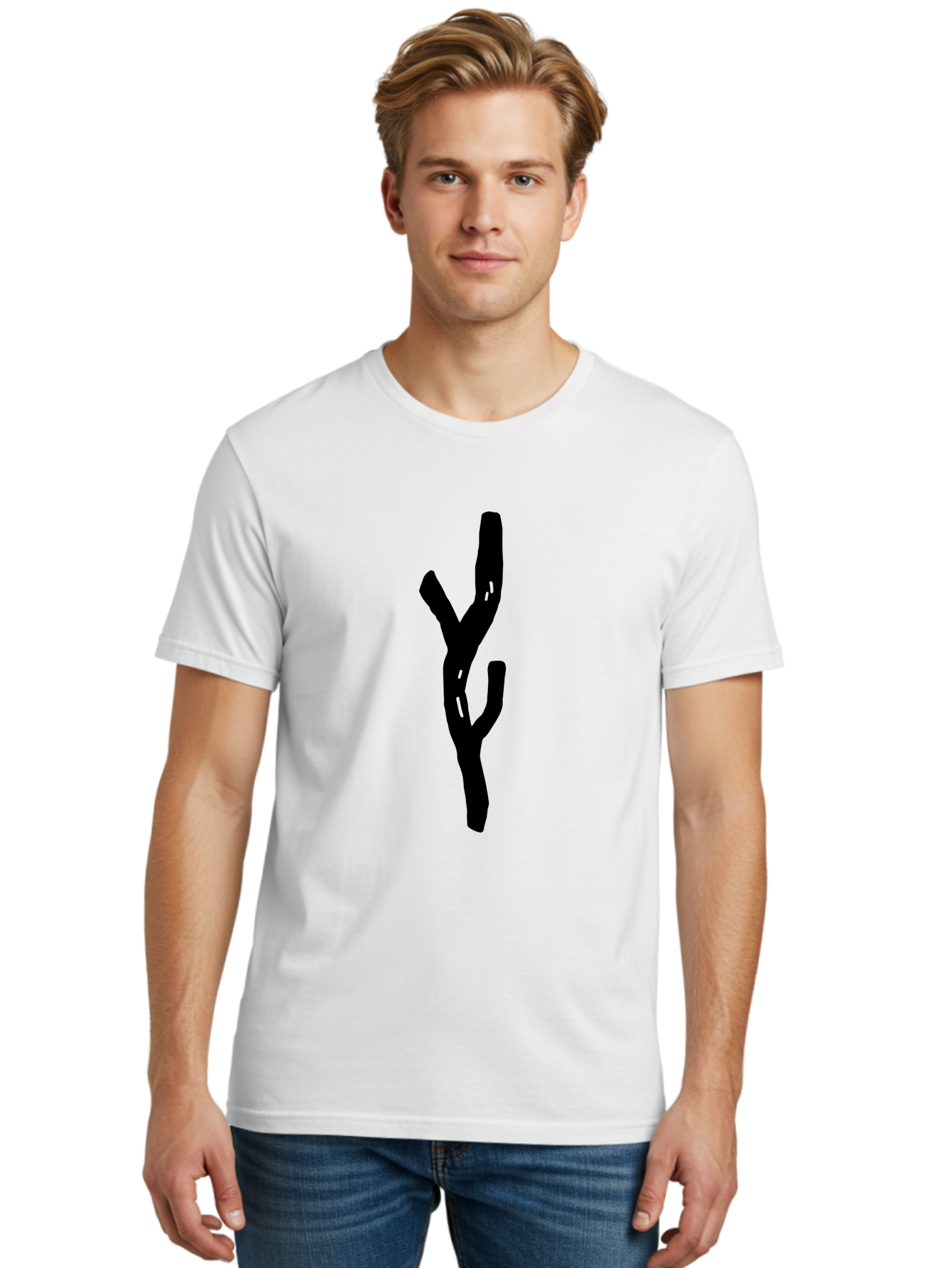 Black-Tree-Branches Men'S Graphic Tee, 100% Cotton, Comfortable Casual Summer Wear, Machine Washable, Pitchfork, Farm Equipment, Agricultural Tools, Rustic Icon, Black Silhouette, Folk Art, Country Style, Simple Design -  Aaa585