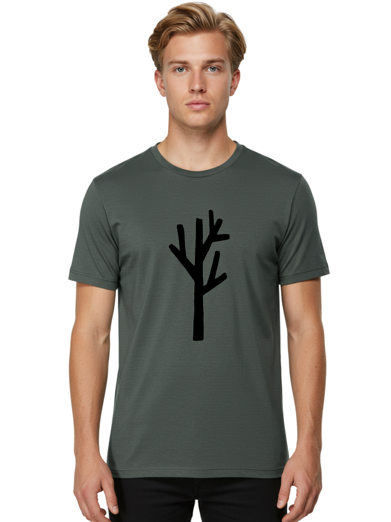 Black-Tree Men'S Graphic Tee, 100% Cotton, Comfortable Casual Summer Wear, Machine Washable, Tree Silhouette, Simple Illustration, Minimalist Design, Black Tree, Bare Branches, Abstract Art, Modern Graphic -  Aaa586