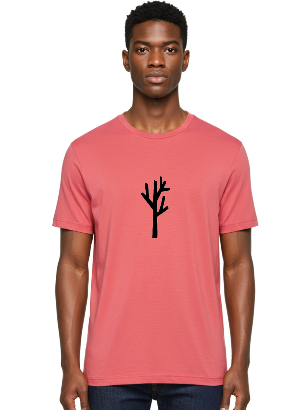 Black-Tree Men'S Graphic Tee, 100% Cotton, Comfortable Casual Summer Wear, Machine Washable, Tree Silhouette, Simple Illustration, Minimalist Design, Black Tree, Bare Branches, Abstract Art, Modern Graphic -  Aaa586