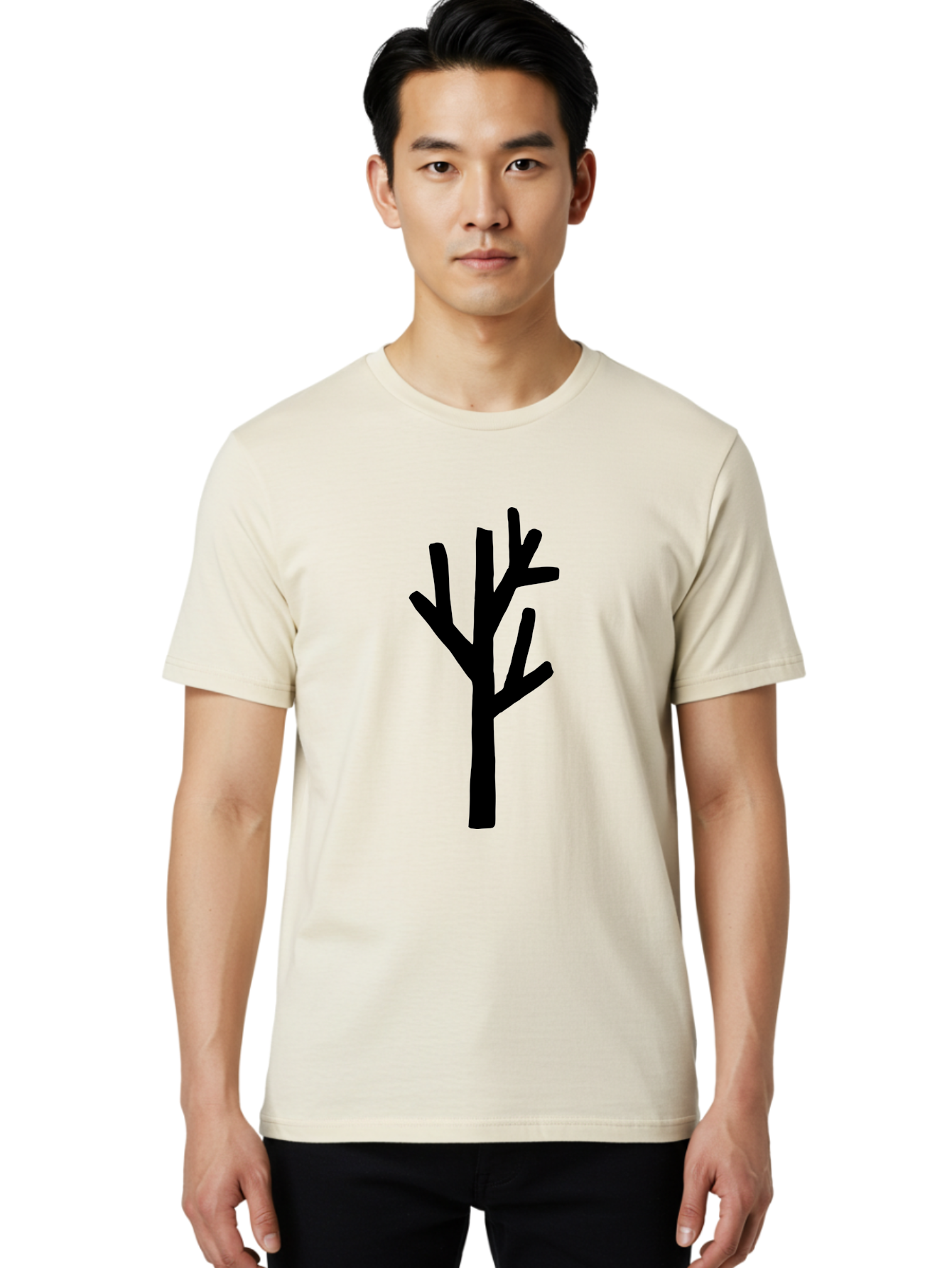 Black-Tree Men'S Graphic Tee, 100% Cotton, Comfortable Casual Summer Wear, Machine Washable, Tree Silhouette, Simple Illustration, Minimalist Design, Black Tree, Bare Branches, Abstract Art, Modern Graphic -  Aaa586