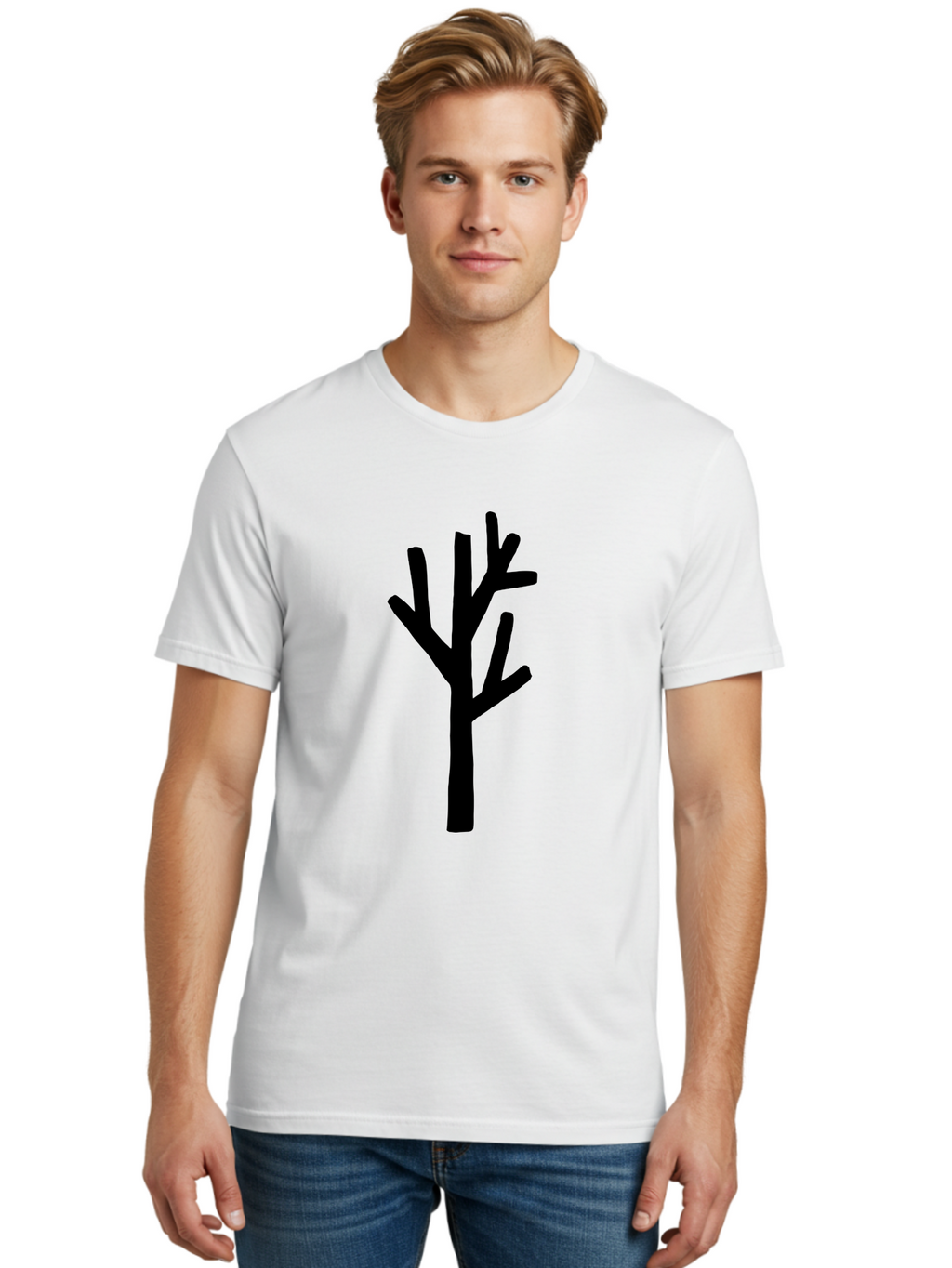 Black-Tree Men'S Graphic Tee, 100% Cotton, Comfortable Casual Summer Wear, Machine Washable, Tree Silhouette, Simple Illustration, Minimalist Design, Black Tree, Bare Branches, Abstract Art, Modern Graphic -  Aaa586