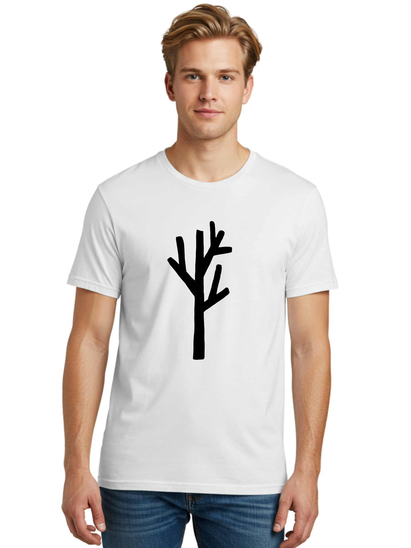 Black-Tree Men'S Graphic Tee, 100% Cotton, Comfortable Casual Summer Wear, Machine Washable, Tree Silhouette, Simple Illustration, Minimalist Design, Black Tree, Bare Branches, Abstract Art, Modern Graphic -  Aaa586