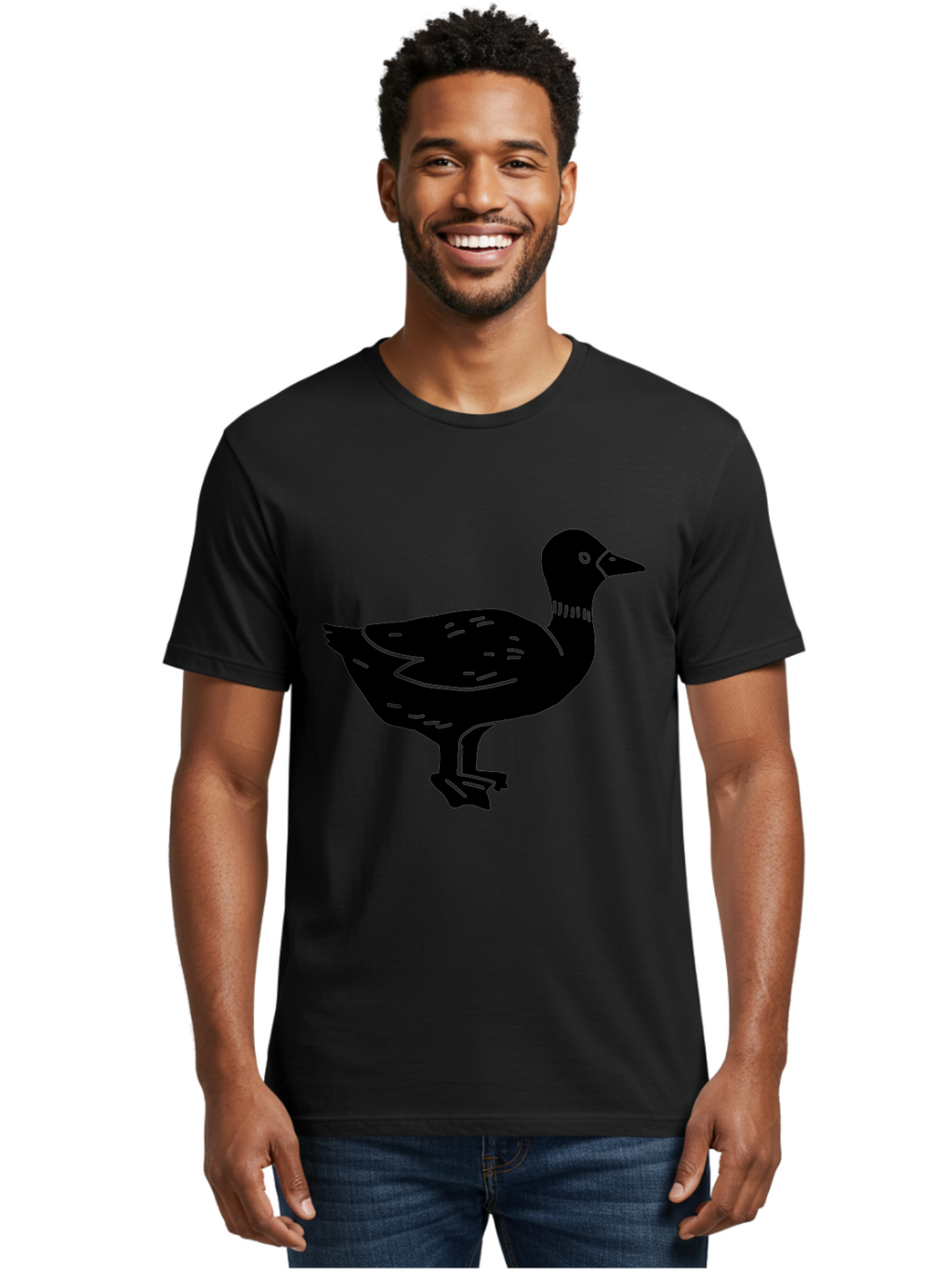 Duck Men'S Graphic Tee, 100% Cotton, Comfortable Casual Summer Wear, Machine Washable, Duck Silhouette, Minimalist Art, Simple Shapes, Bird Illustration, Wildlife Graphic, Vector Art, Black And Green, Modern Design -  Aaa588