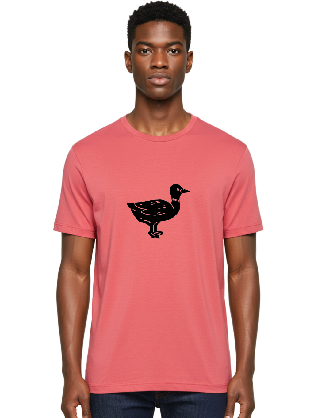 Duck Men'S Graphic Tee, 100% Cotton, Comfortable Casual Summer Wear, Machine Washable, Duck Silhouette, Minimalist Art, Simple Shapes, Bird Illustration, Wildlife Graphic, Vector Art, Black And Green, Modern Design -  Aaa588