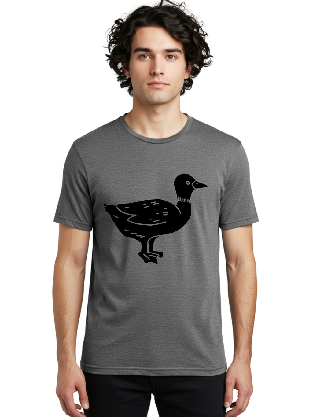 Duck Men'S Graphic Tee, 100% Cotton, Comfortable Casual Summer Wear, Machine Washable, Duck Silhouette, Minimalist Art, Simple Shapes, Bird Illustration, Wildlife Graphic, Vector Art, Black And Green, Modern Design -  Aaa588