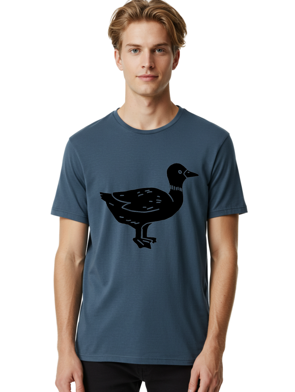 Duck Men'S Graphic Tee, 100% Cotton, Comfortable Casual Summer Wear, Machine Washable, Duck Silhouette, Minimalist Art, Simple Shapes, Bird Illustration, Wildlife Graphic, Vector Art, Black And Green, Modern Design -  Aaa588