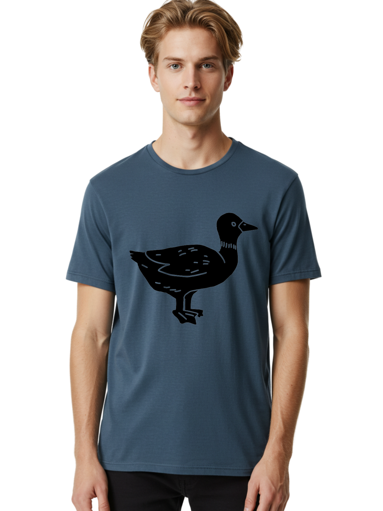 Duck Men'S Graphic Tee, 100% Cotton, Comfortable Casual Summer Wear, Machine Washable, Duck Silhouette, Minimalist Art, Simple Shapes, Bird Illustration, Wildlife Graphic, Vector Art, Black And Green, Modern Design -  Aaa588