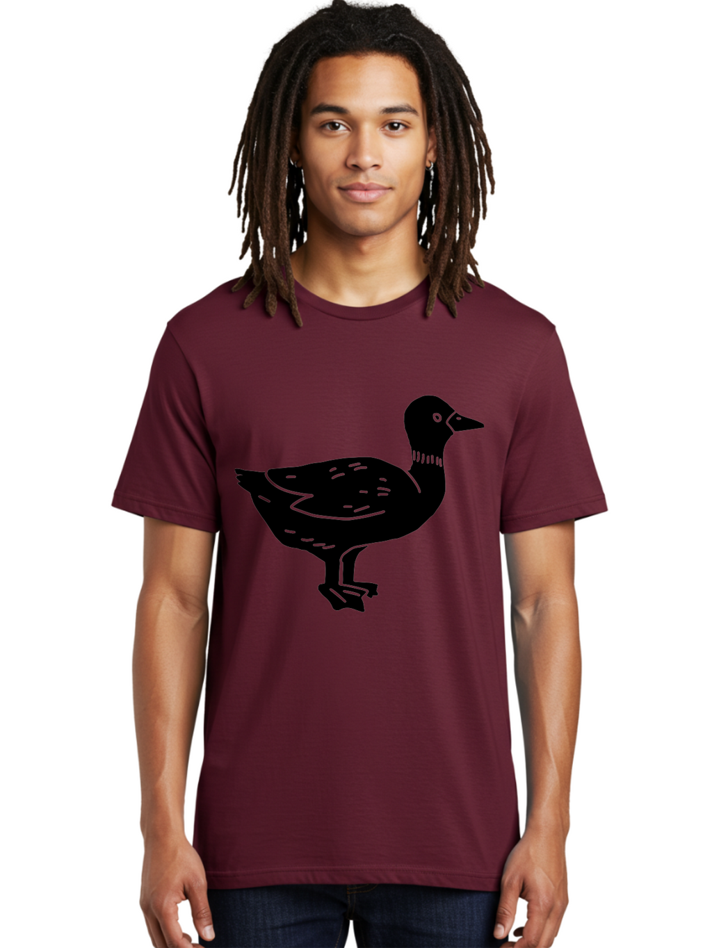 Duck Men'S Graphic Tee, 100% Cotton, Comfortable Casual Summer Wear, Machine Washable, Duck Silhouette, Minimalist Art, Simple Shapes, Bird Illustration, Wildlife Graphic, Vector Art, Black And Green, Modern Design -  Aaa588