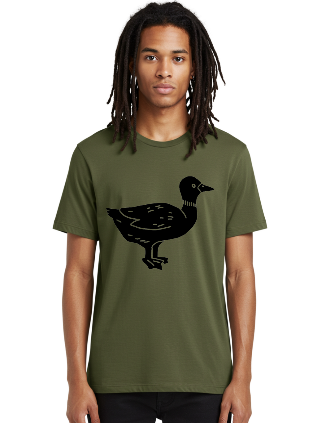Duck Men'S Graphic Tee, 100% Cotton, Comfortable Casual Summer Wear, Machine Washable, Duck Silhouette, Minimalist Art, Simple Shapes, Bird Illustration, Wildlife Graphic, Vector Art, Black And Green, Modern Design -  Aaa588