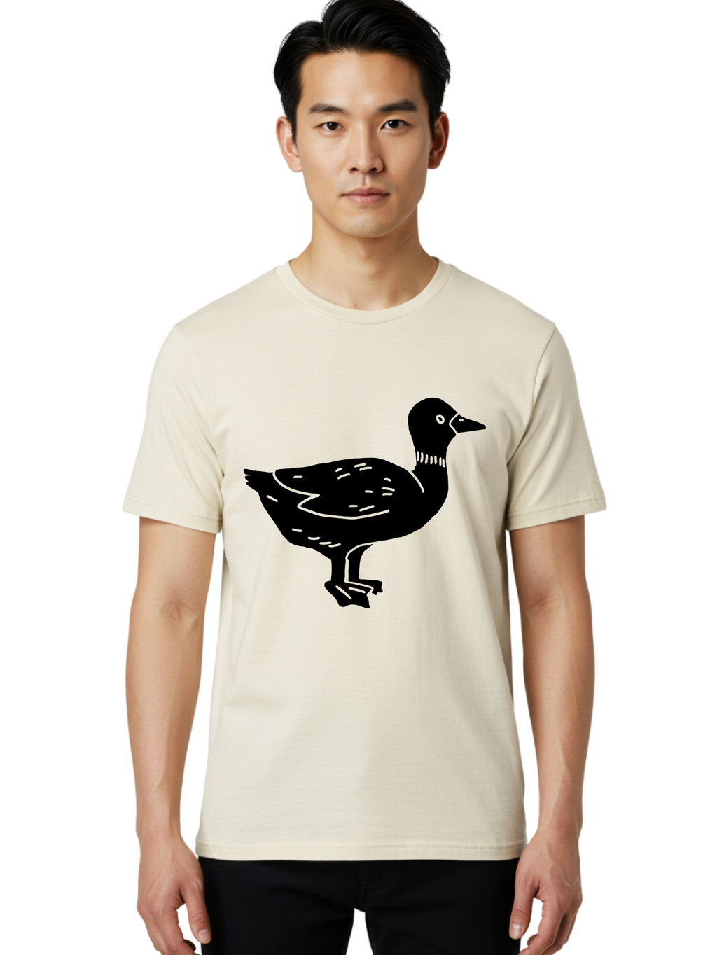 Duck Men'S Graphic Tee, 100% Cotton, Comfortable Casual Summer Wear, Machine Washable, Duck Silhouette, Minimalist Art, Simple Shapes, Bird Illustration, Wildlife Graphic, Vector Art, Black And Green, Modern Design -  Aaa588