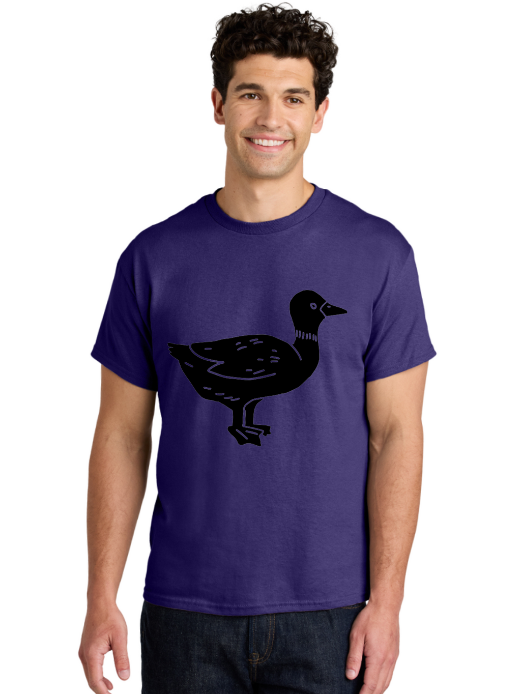 Duck Men'S Graphic Tee, 100% Cotton, Comfortable Casual Summer Wear, Machine Washable, Duck Silhouette, Minimalist Art, Simple Shapes, Bird Illustration, Wildlife Graphic, Vector Art, Black And Green, Modern Design -  Aaa588