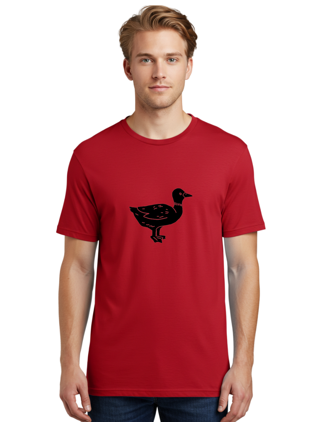 Duck Men'S Graphic Tee, 100% Cotton, Comfortable Casual Summer Wear, Machine Washable, Duck Silhouette, Minimalist Art, Simple Shapes, Bird Illustration, Wildlife Graphic, Vector Art, Black And Green, Modern Design -  Aaa588
