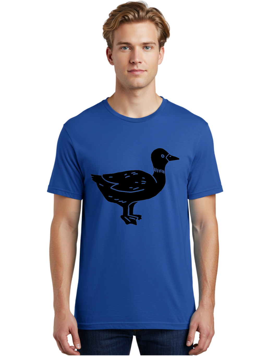 Duck Men'S Graphic Tee, 100% Cotton, Comfortable Casual Summer Wear, Machine Washable, Duck Silhouette, Minimalist Art, Simple Shapes, Bird Illustration, Wildlife Graphic, Vector Art, Black And Green, Modern Design -  Aaa588