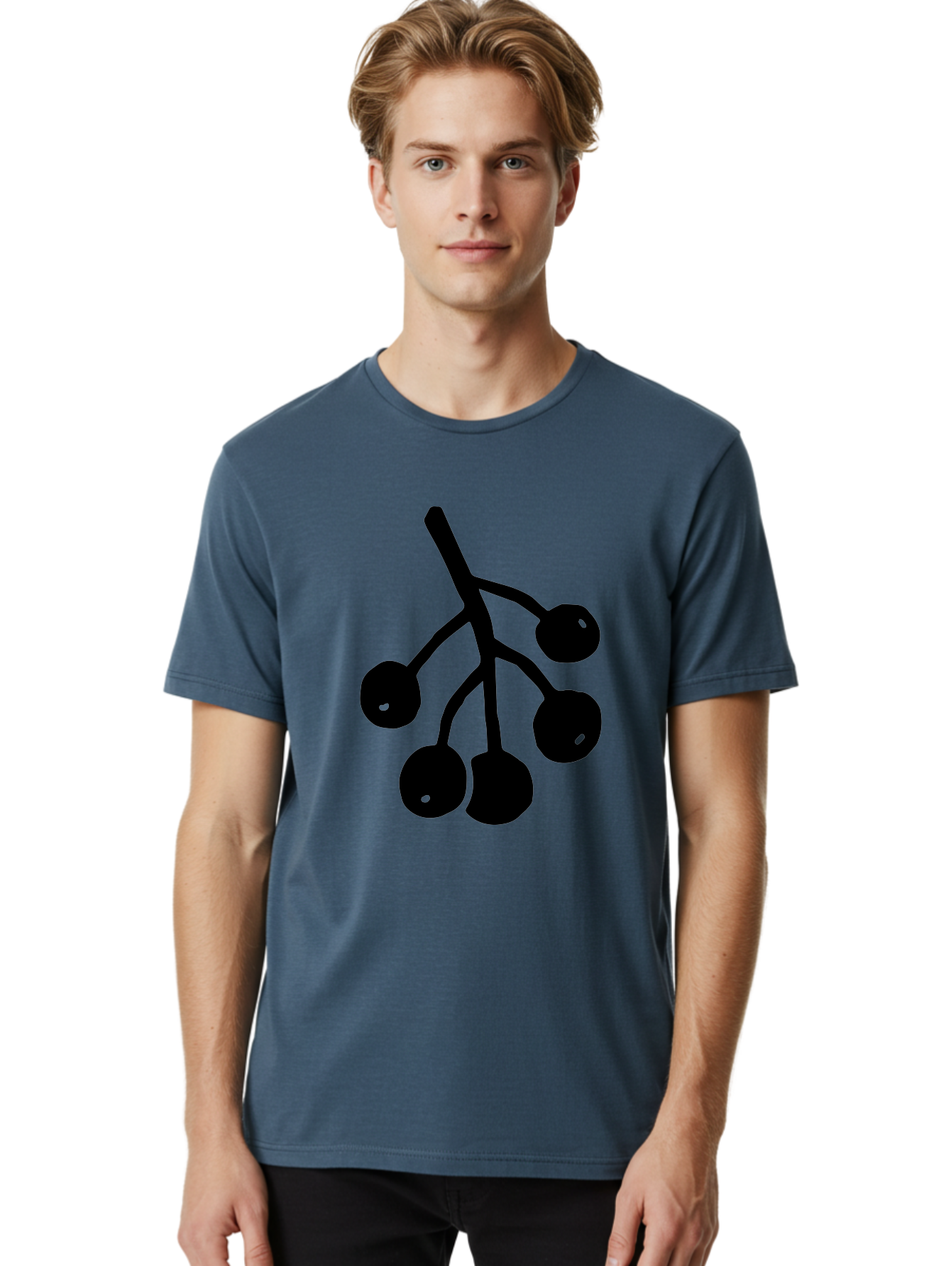 Five-Cherries Men'S Graphic Tee, 100% Cotton, Comfortable Casual Summer Wear, Machine Washable, Black Cherries Silhouette, Minimalist Design, Fruit Icon, Cherry Stem, Simple Graphics, Vector Illustration, Bold Silhouette, -  Aaa589