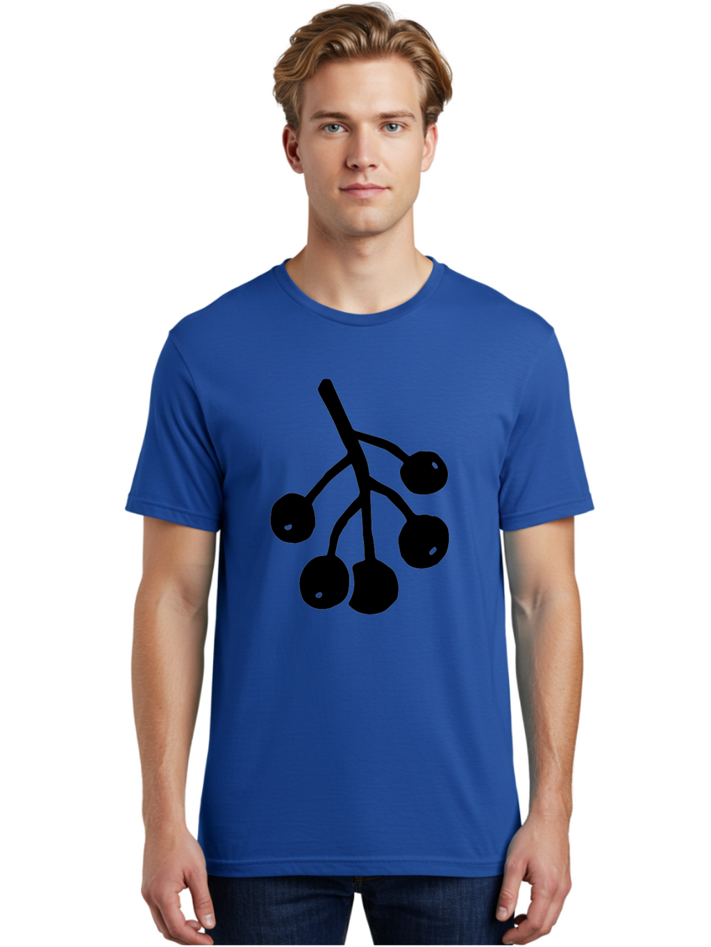 Five-Cherries Men'S Graphic Tee, 100% Cotton, Comfortable Casual Summer Wear, Machine Washable, Black Cherries Silhouette, Minimalist Design, Fruit Icon, Cherry Stem, Simple Graphics, Vector Illustration, Bold Silhouette, -  Aaa589